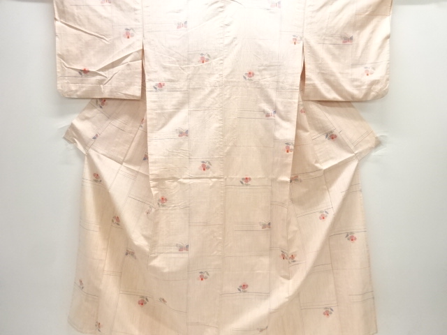 JAPANESE KIMONO / ANTIQUE HITOE KIMONO / SILK / TSUMUGI / WOVEN FLOWER